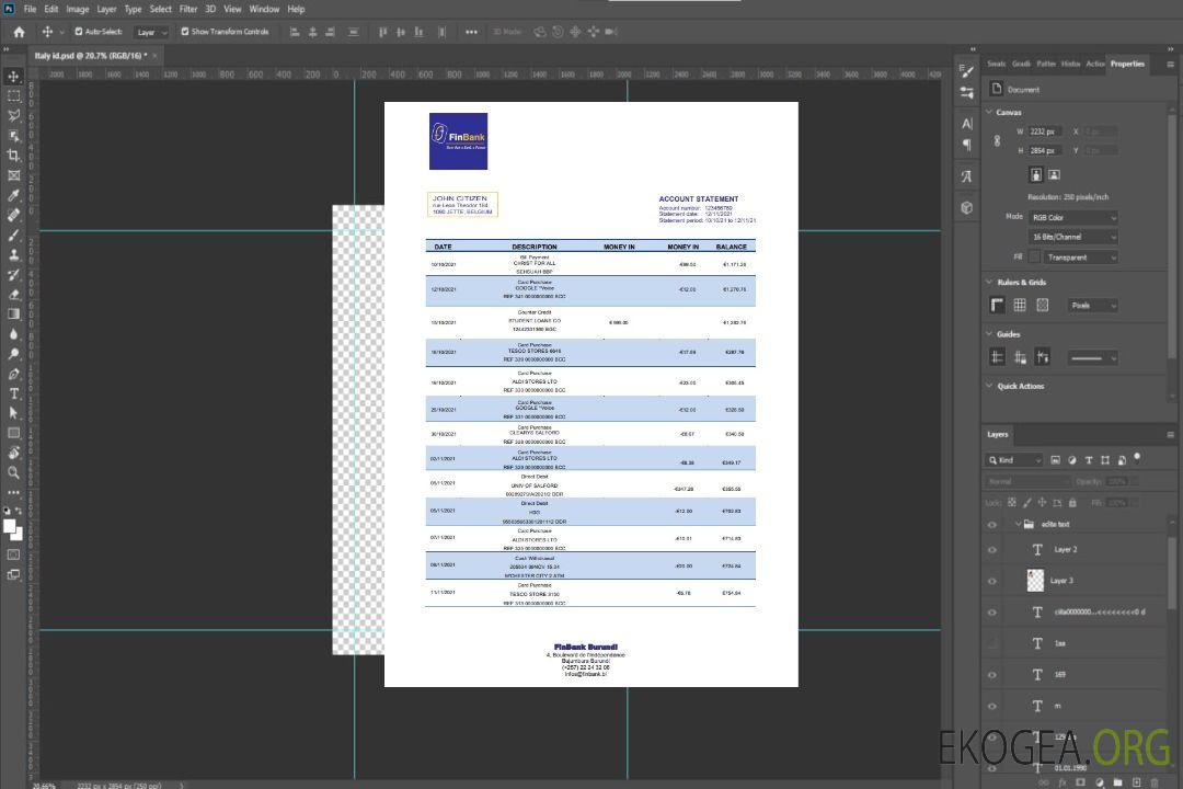 Relevé bancaire de la Finbank du Burundi template